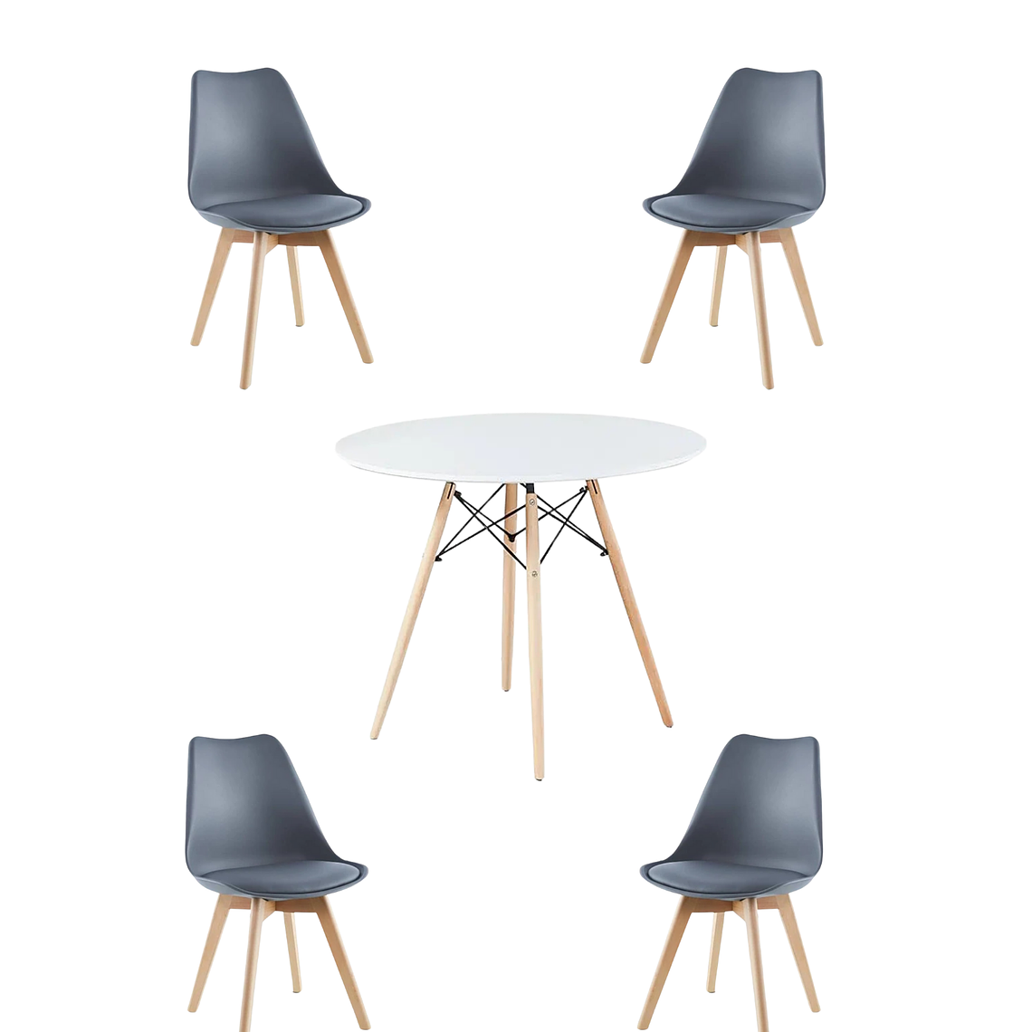 Comedor Mesa Redonda Melamina Eames 100 cm + 4 Sillas Tulip 7