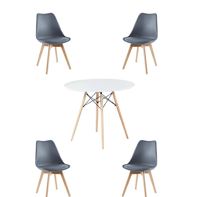 Comedor Mesa Redonda Melamina Eames 100 cm + 4 Sillas Tulip 7