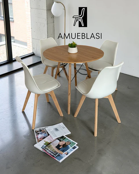 Comedor Redondo Melamina Eames con Sillas Tulip