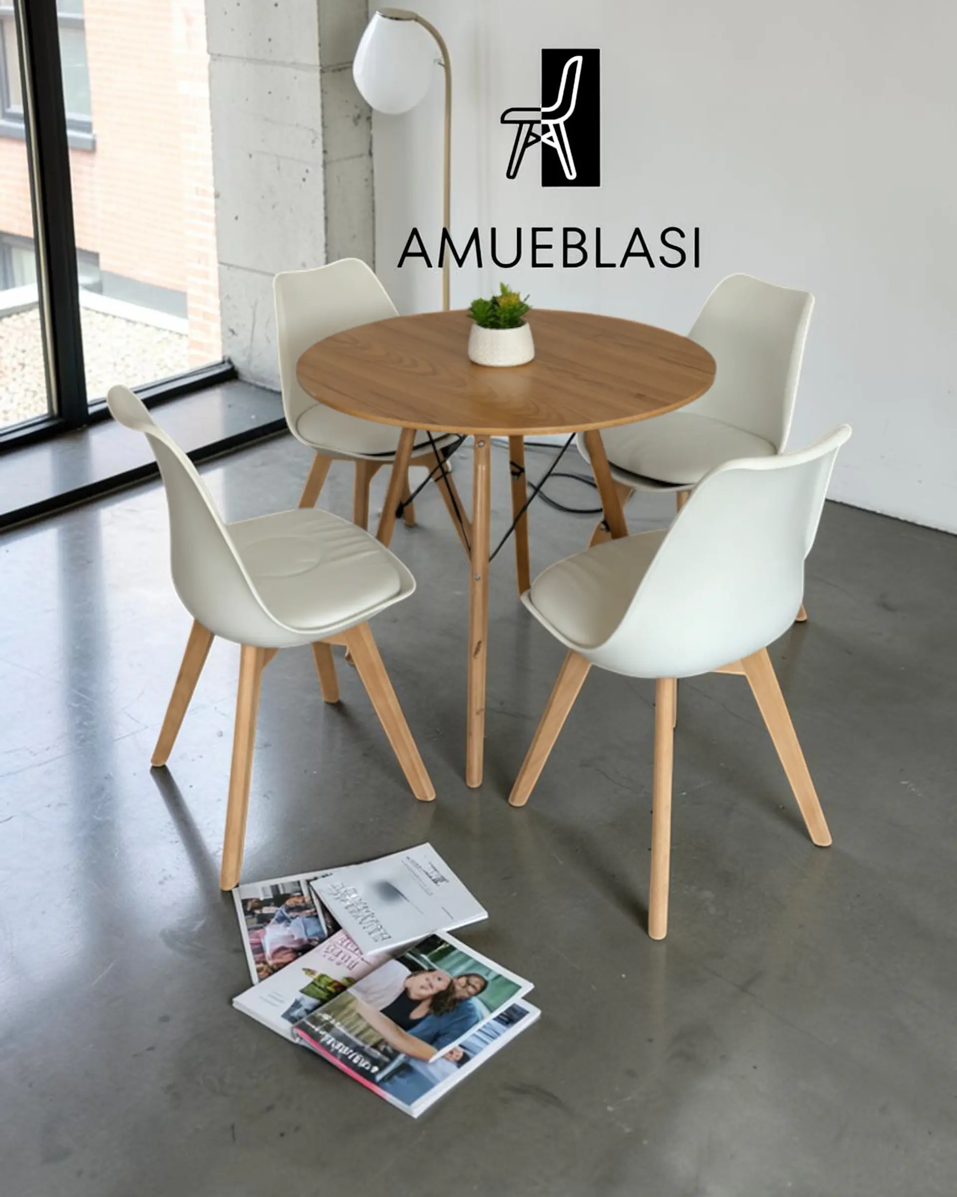 Comedor Redondo Melamina Eames con Sillas Tulip 1