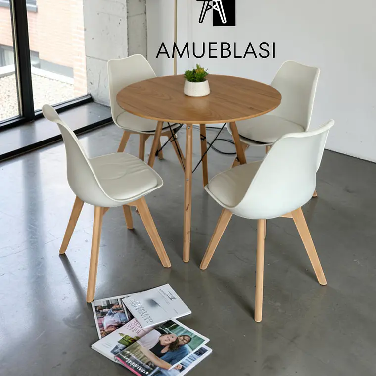 Comedor Redondo Melamina 4 Sillas Tulip – Mesa Eames 1