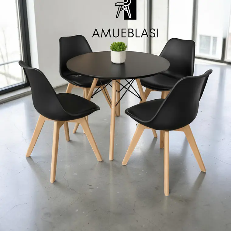 Comedor Redondo Melamina 4 Sillas Tulip – Mesa Eames 2