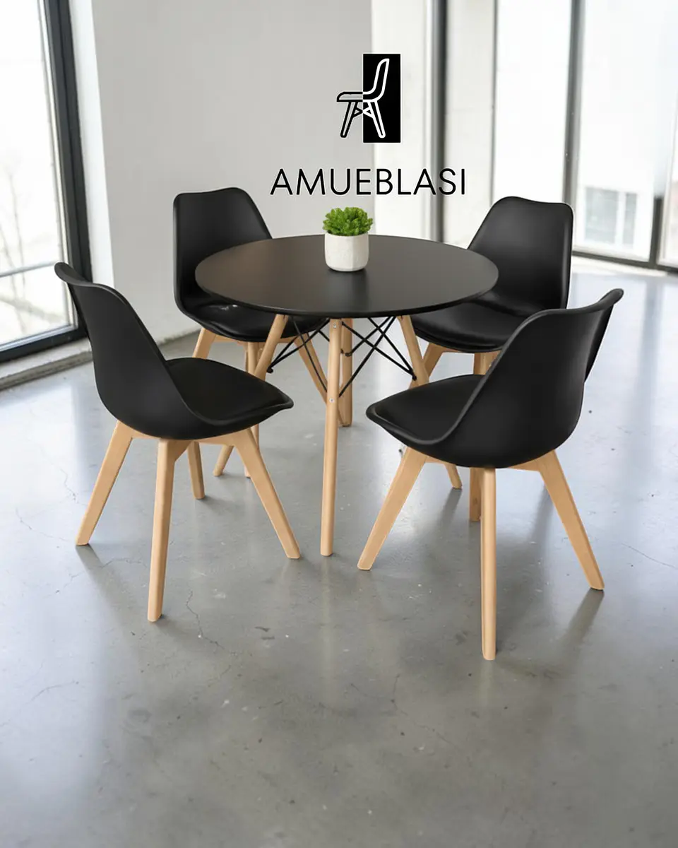 Comedor Redondo Melamina Eames con Sillas Tulip 2