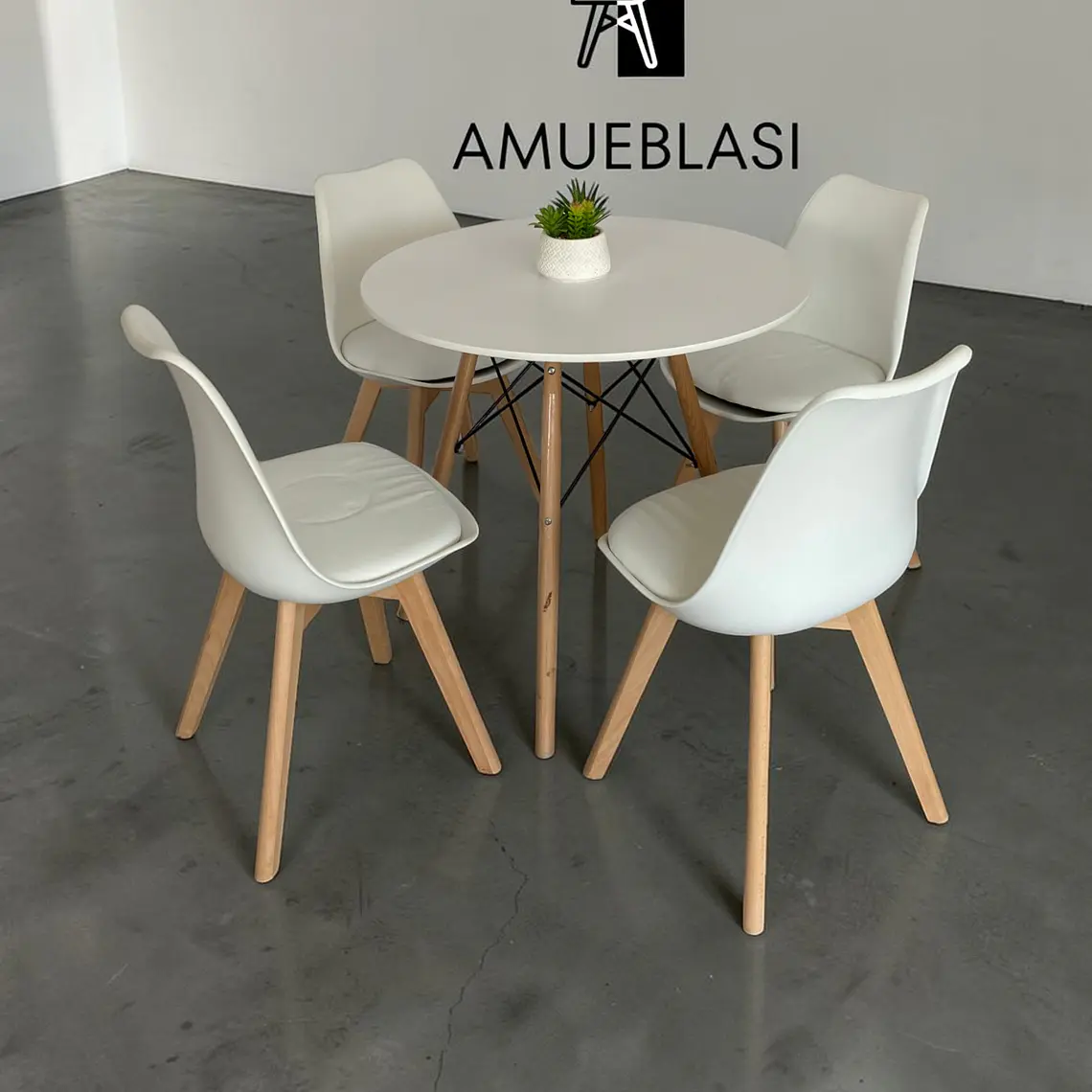 Comedor Redondo Melamina 4 Sillas Tulip – Mesa Eames 3