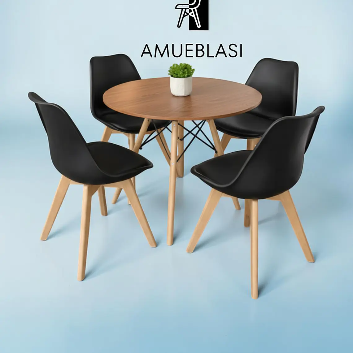 Comedor Redondo Melamina 4 Sillas Tulip – Mesa Eames 4