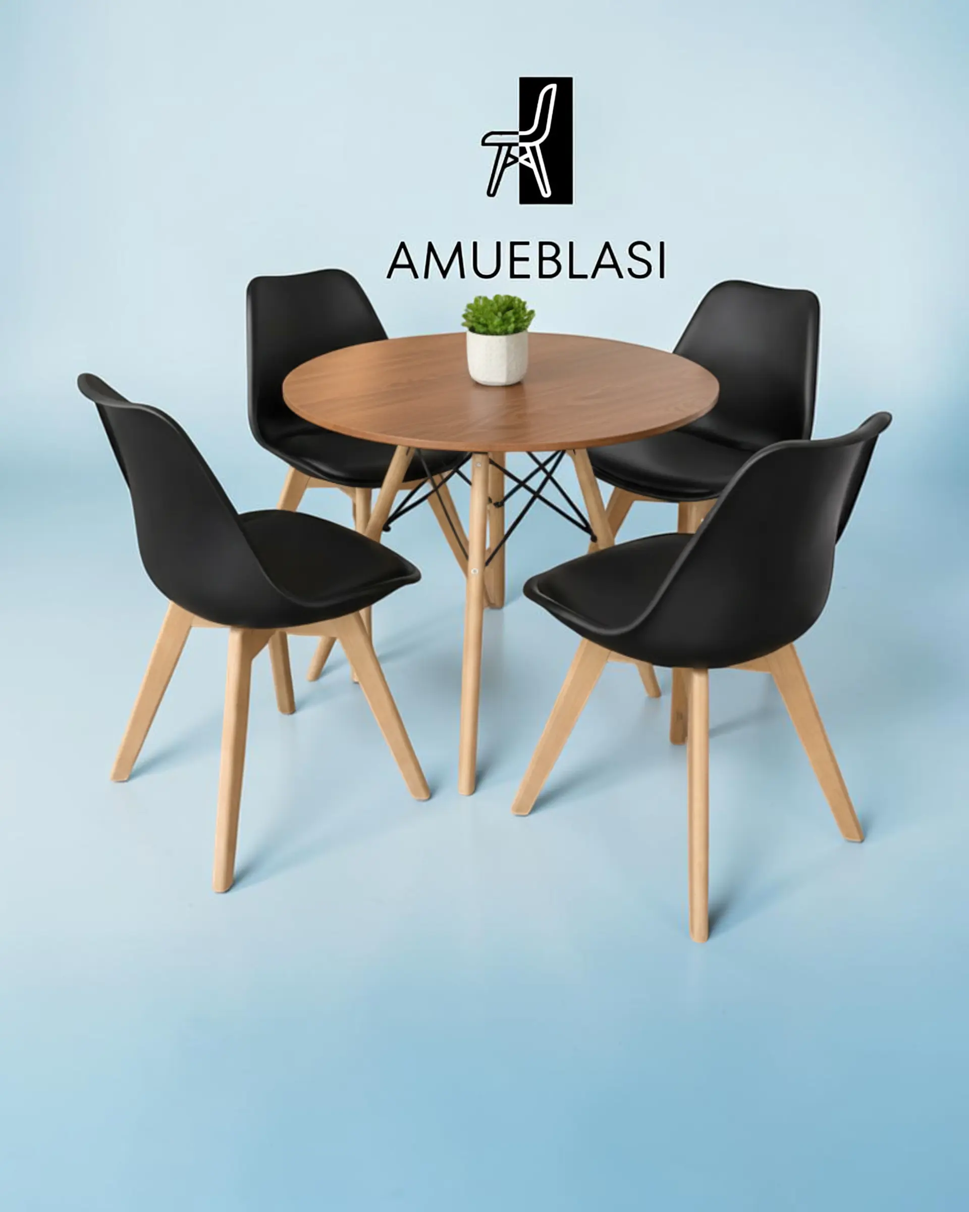 Comedor Redondo Melamina Eames con Sillas Tulip 4