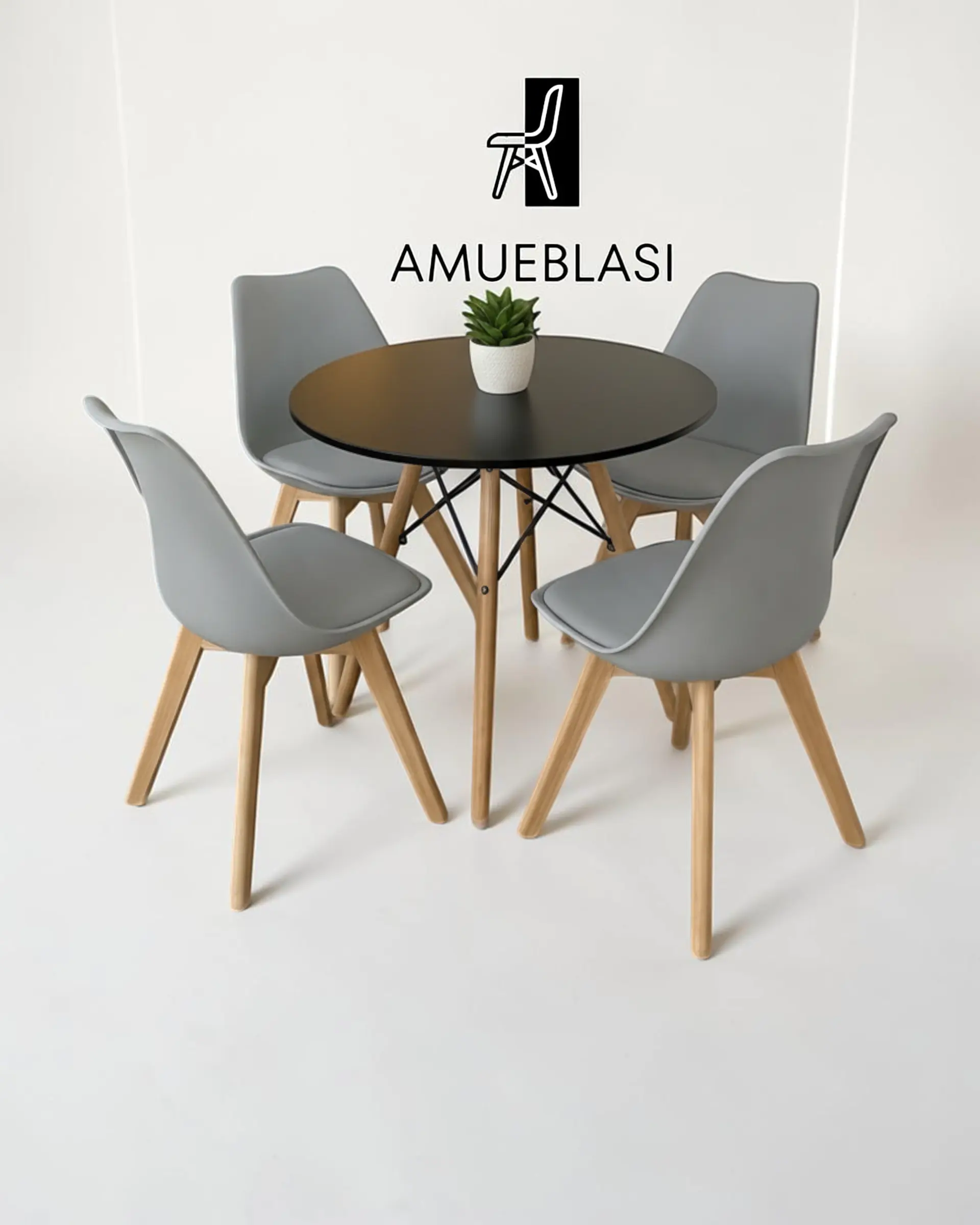 Comedor Redondo Melamina Eames con Sillas Tulip 5