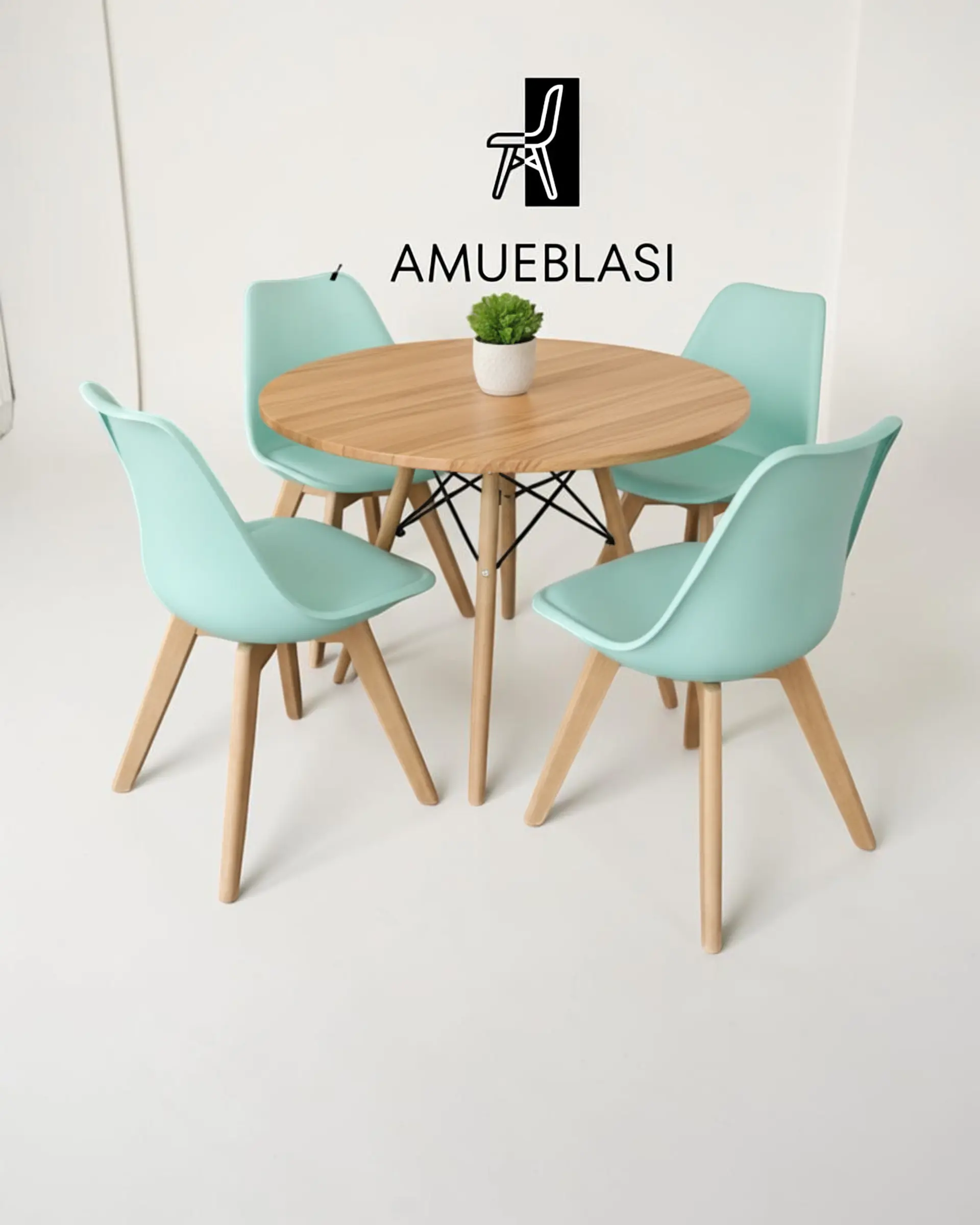 Comedor Redondo Melamina Eames con Sillas Tulip 6