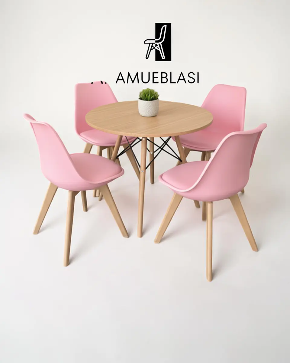 Comedor Redondo Melamina Eames con Sillas Tulip 7