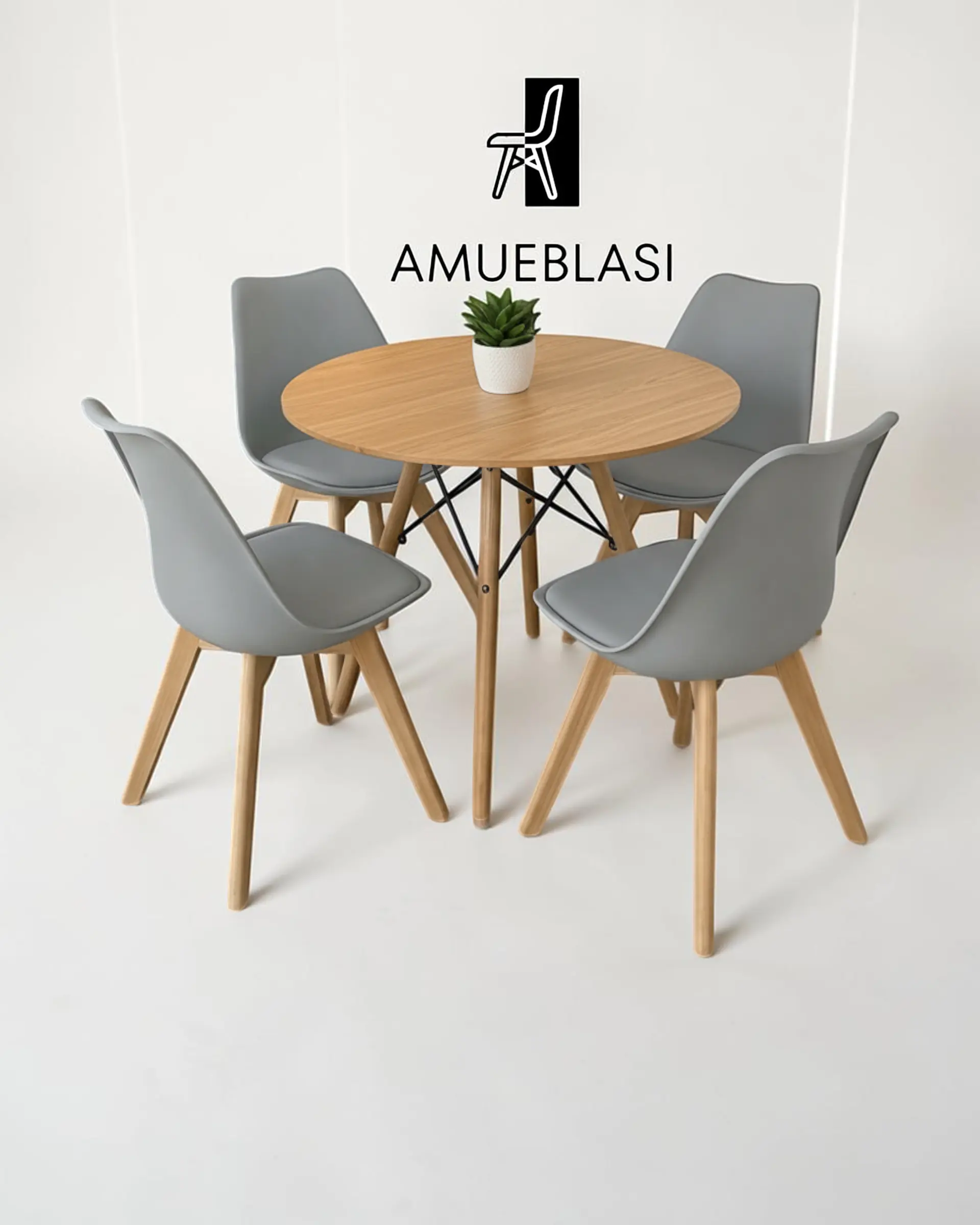 Comedor Redondo Melamina Eames con Sillas Tulip 8