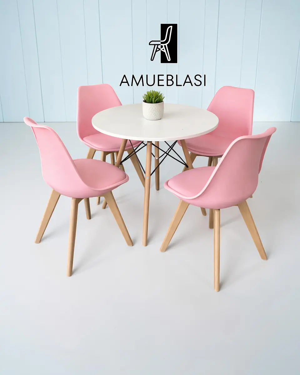 Comedor Redondo Melamina Eames con Sillas Tulip 9