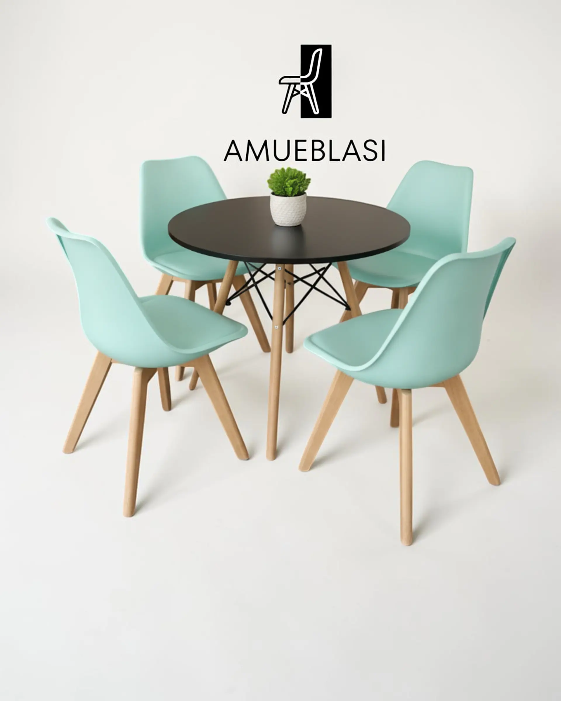 Comedor Redondo Melamina Eames con Sillas Tulip 10