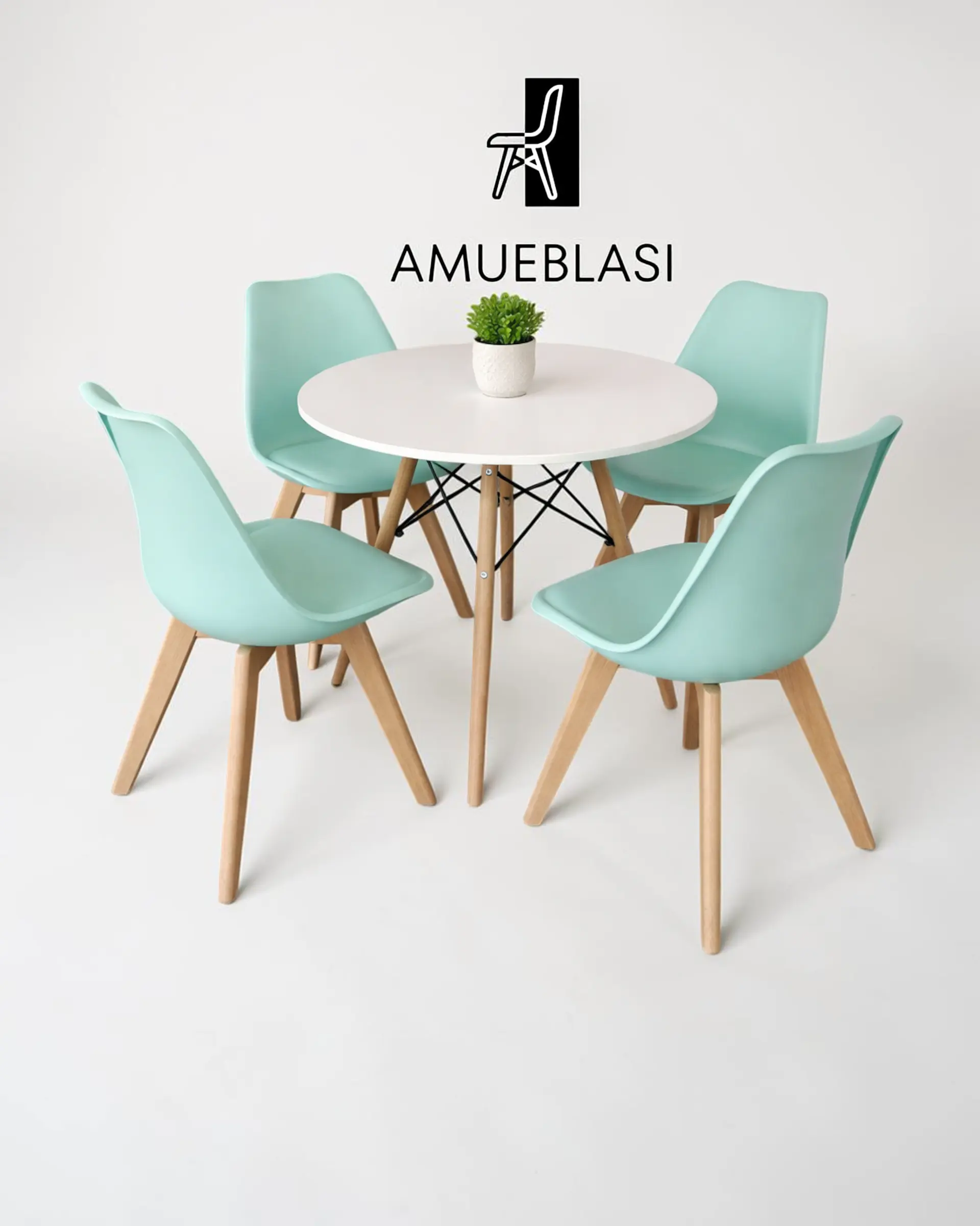 Comedor Redondo Melamina Eames con Sillas Tulip 11