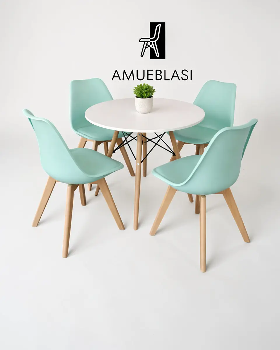 Comedor Redondo Melamina Eames con Sillas Tulip 11