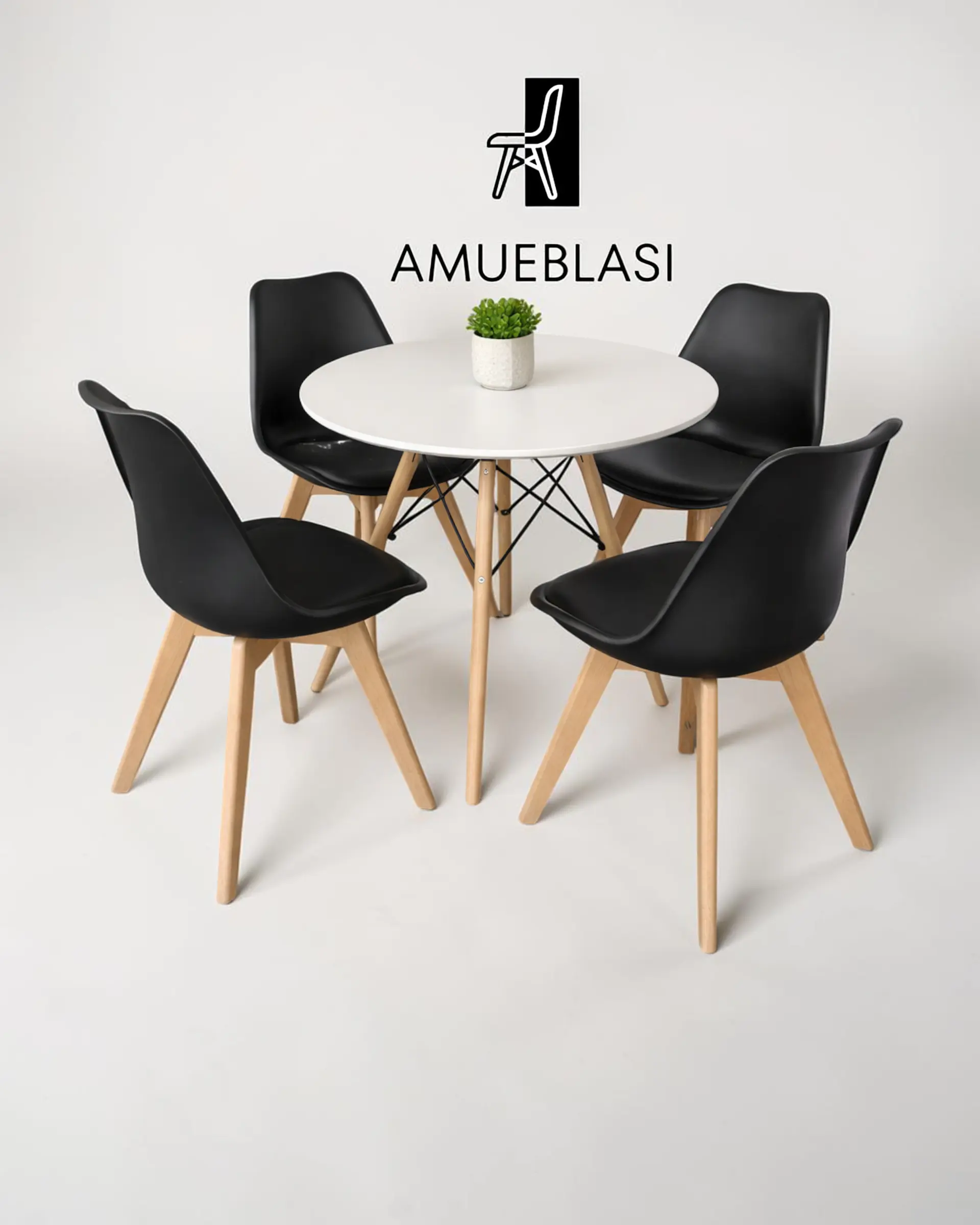 Comedor Redondo Melamina Eames con Sillas Tulip 12