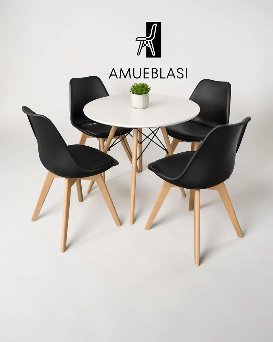 Comedor Redondo Melamina Eames con Sillas Tulip 12