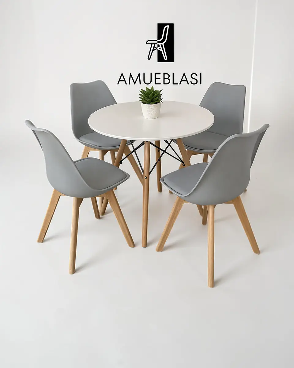 Comedor Redondo Melamina Eames con Sillas Tulip 13