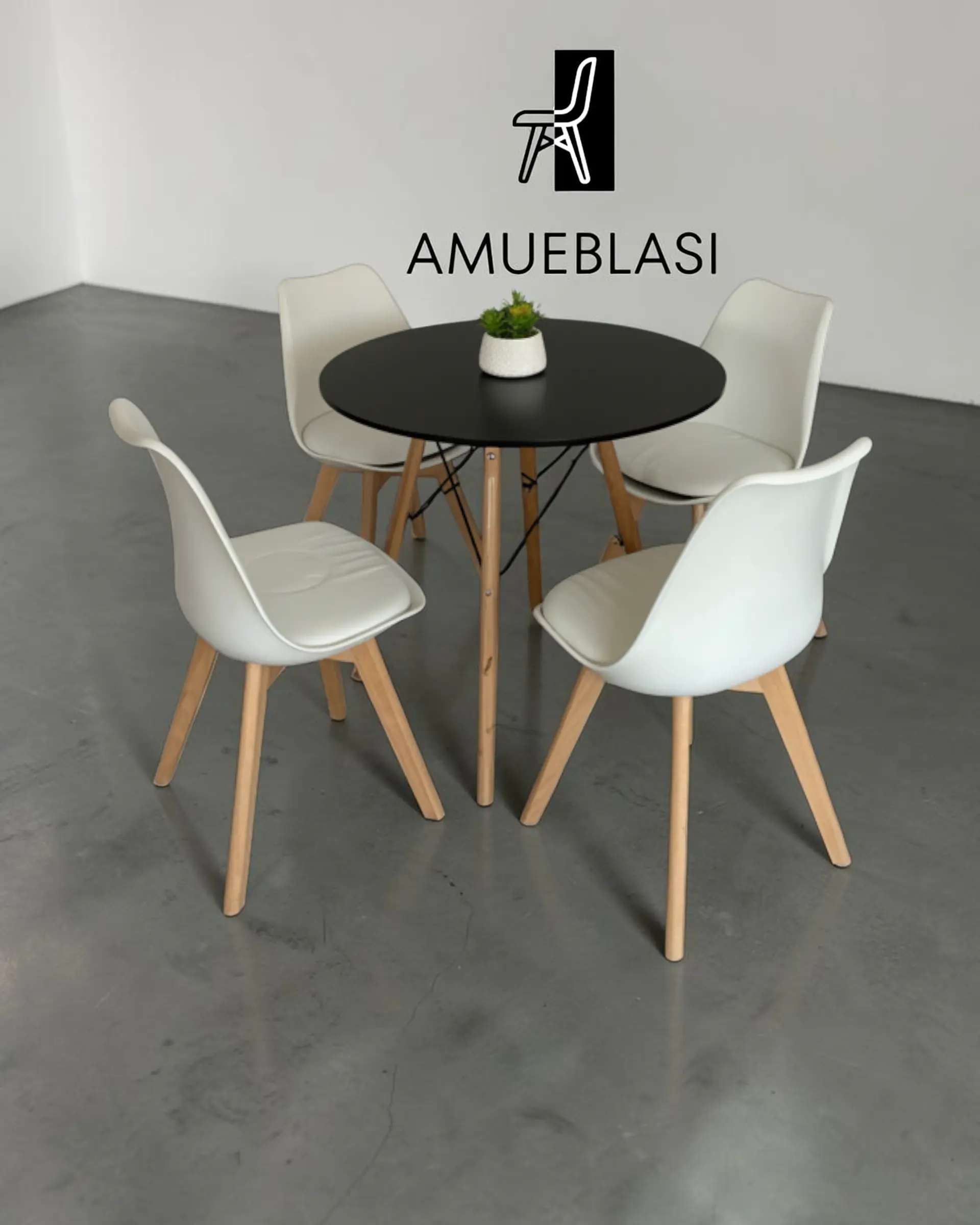 Comedor Redondo Melamina Eames con Sillas Tulip 14