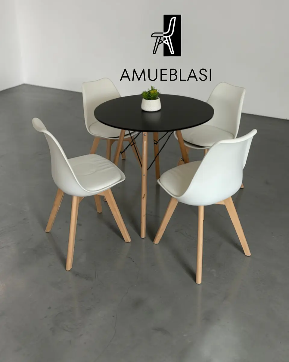 Comedor Redondo Melamina Eames con Sillas Tulip 14
