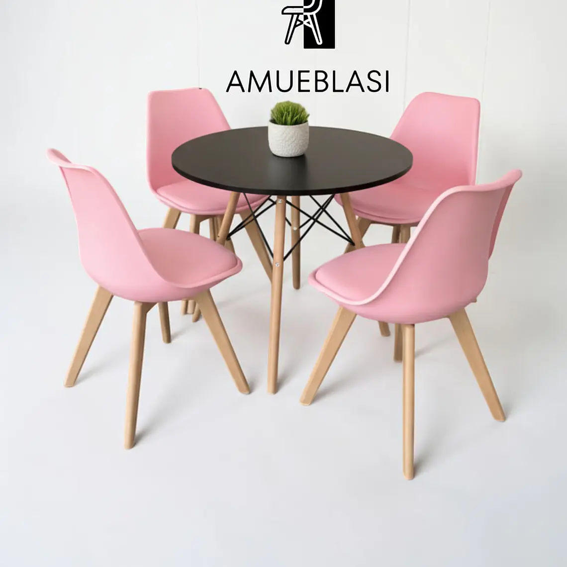Comedor Redondo Melamina 4 Sillas Tulip – Mesa Eames 15