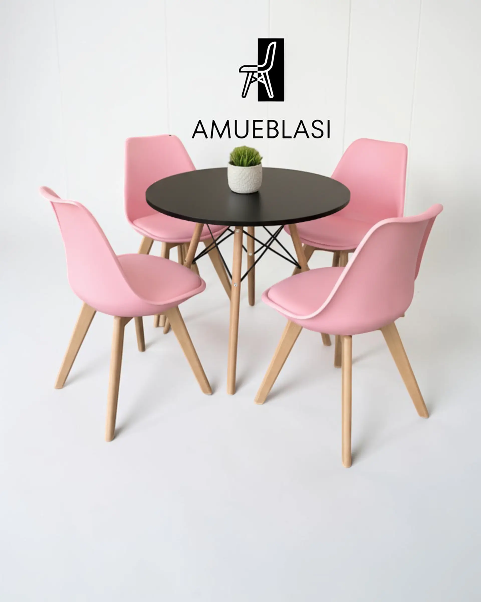 Comedor Redondo Melamina Eames con Sillas Tulip 15