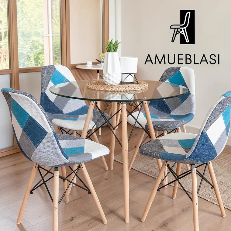 Comedor Redondo Vidrio 4 Sillas Patchwork – Mesa Eames 2
