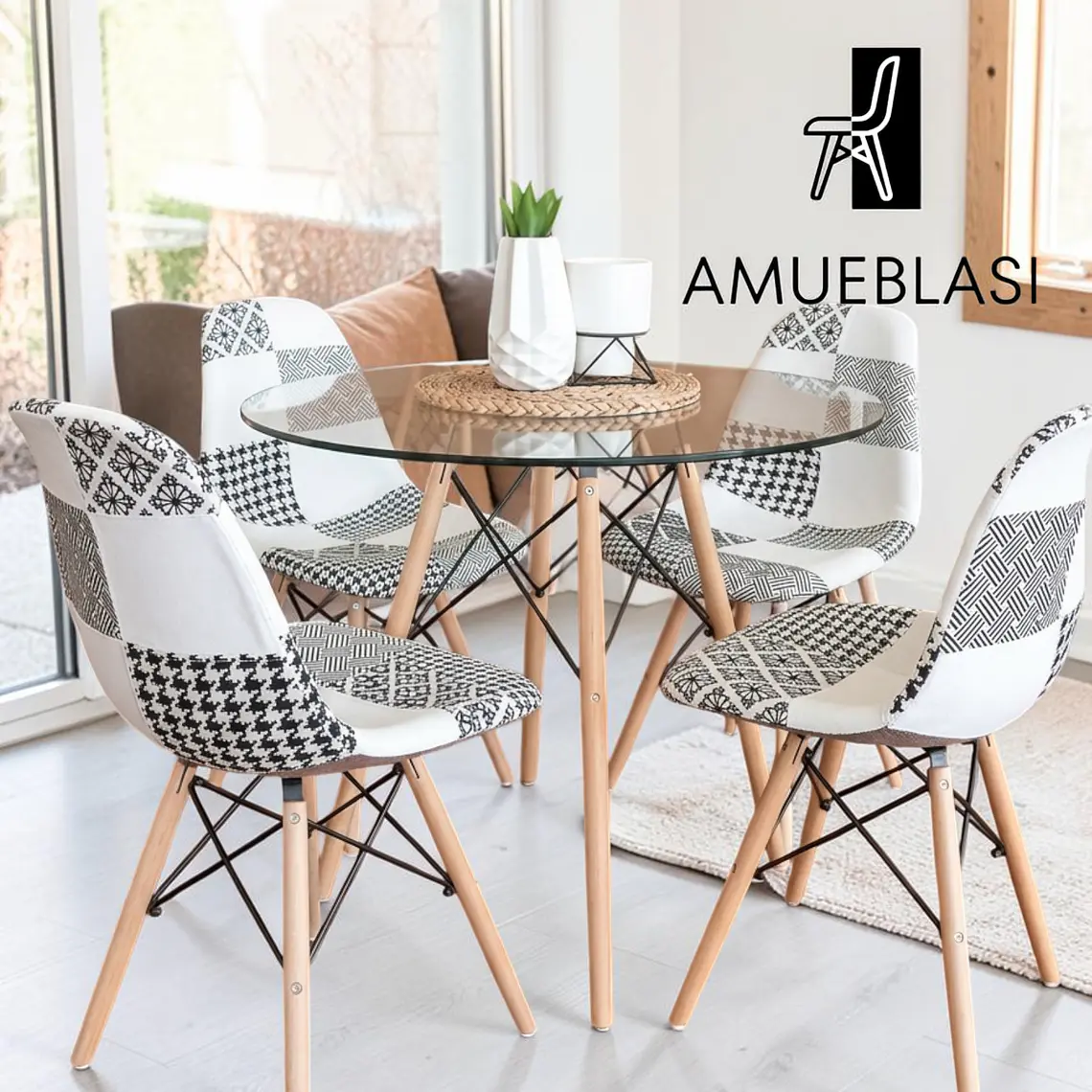 Comedor Redondo Vidrio 4 Sillas Patchwork – Mesa Eames 3