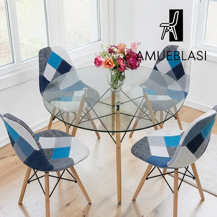 Comedor Redondo Vidrio 4 Sillas Patchwork – Mesa Eames 4
