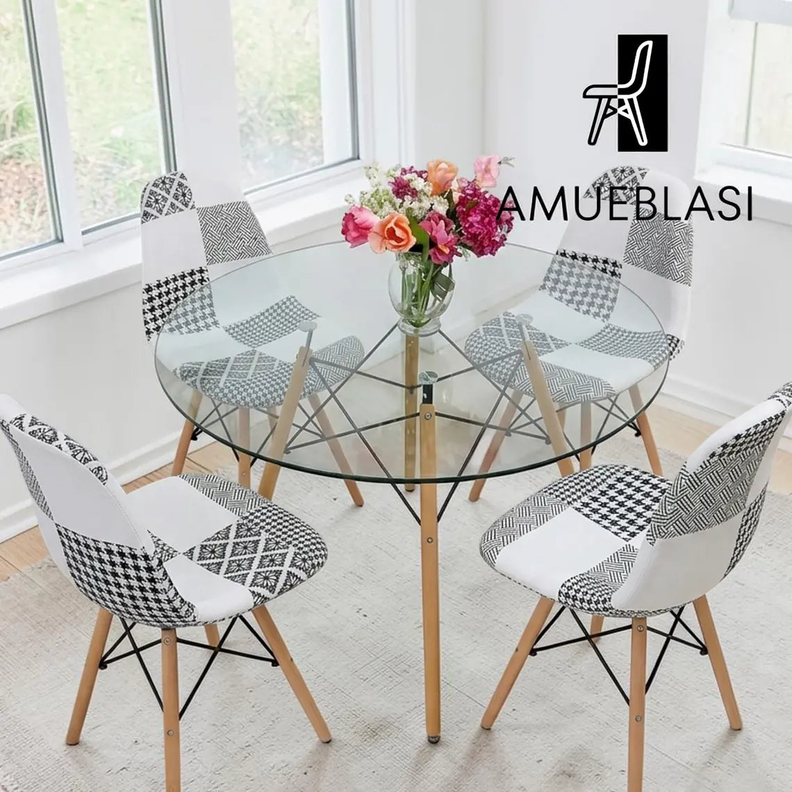 Comedor Redondo Vidrio 4 Sillas Patchwork – Mesa Eames 5