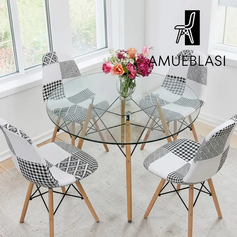 Comedor Redondo Vidrio 4 Sillas Patchwork – Mesa Eames 5