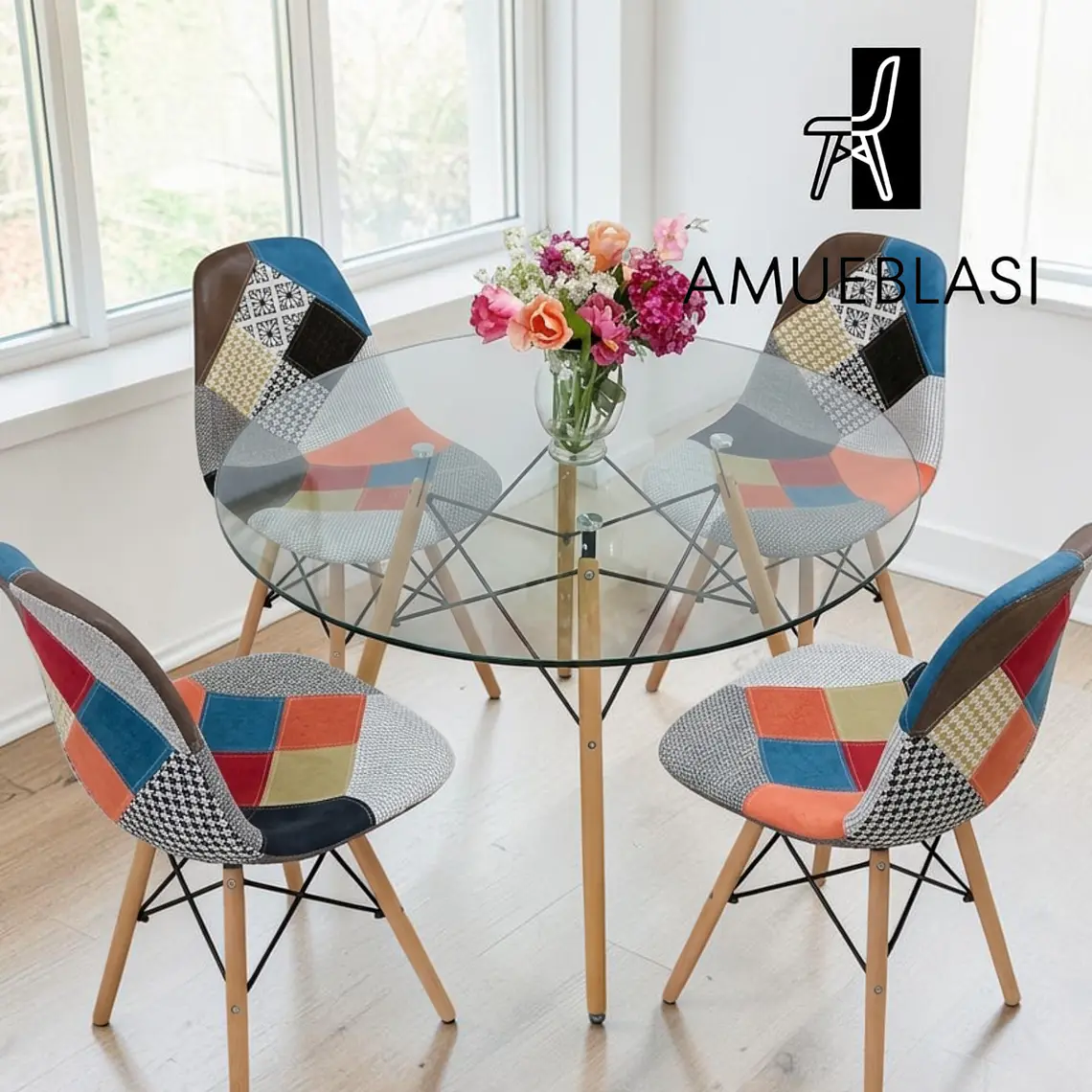 Comedor Redondo Vidrio 4 Sillas Patchwork – Mesa Eames 6
