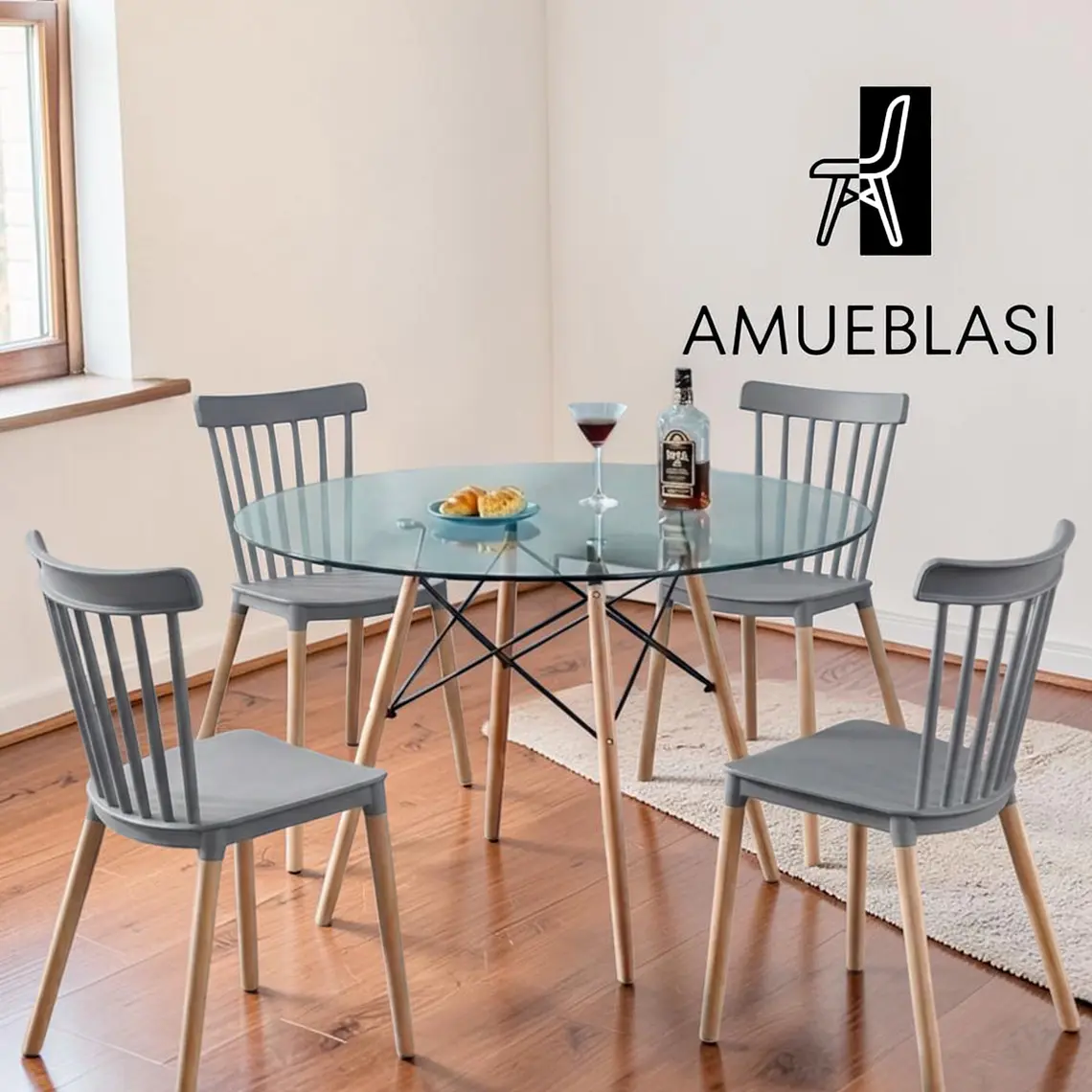 Comedor Redondo Vidrio 4 Sillas Windsor – Mesa Eames 2