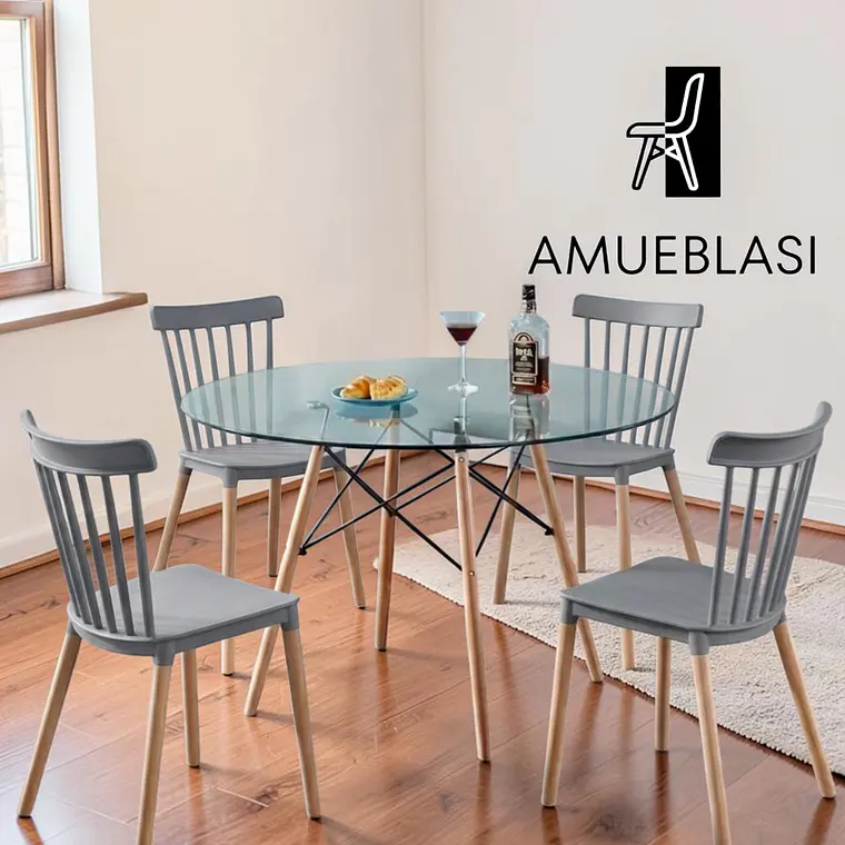 Comedor Redondo Vidrio 4 Sillas Windsor – Mesa Eames 2