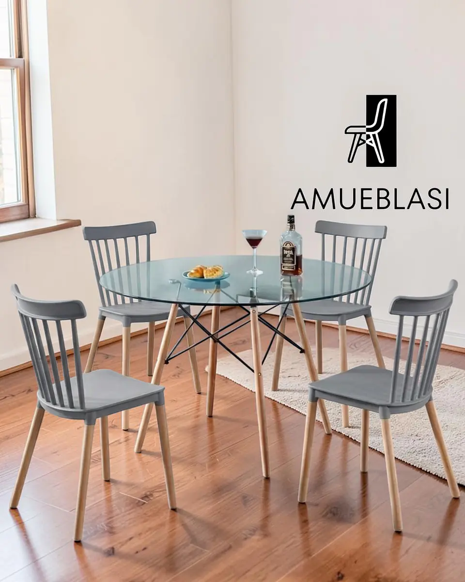 Comedor Redondo Vidrio Eames con Sillas Windsor 2