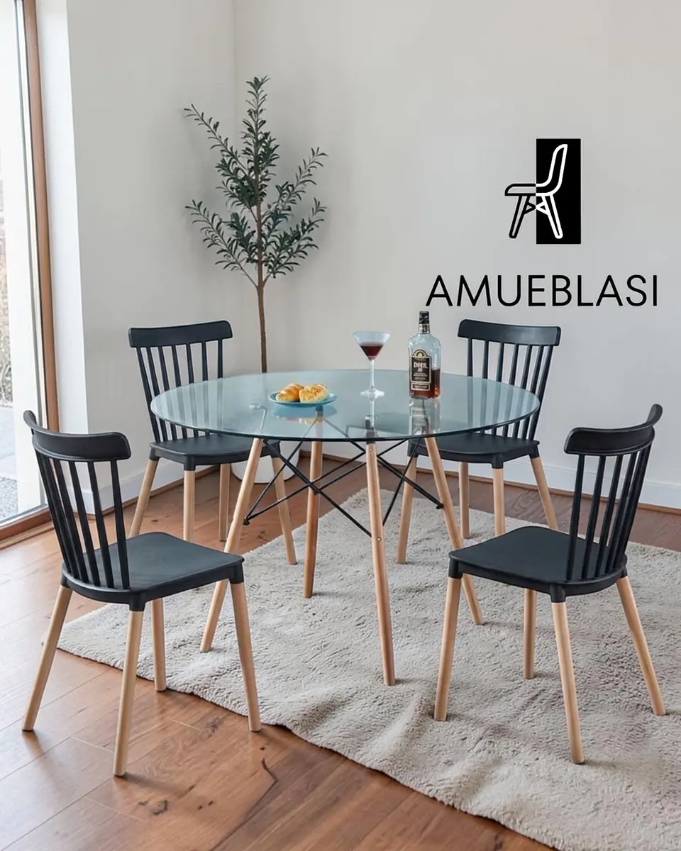Comedor Redondo Vidrio Eames con Sillas Windsor 3