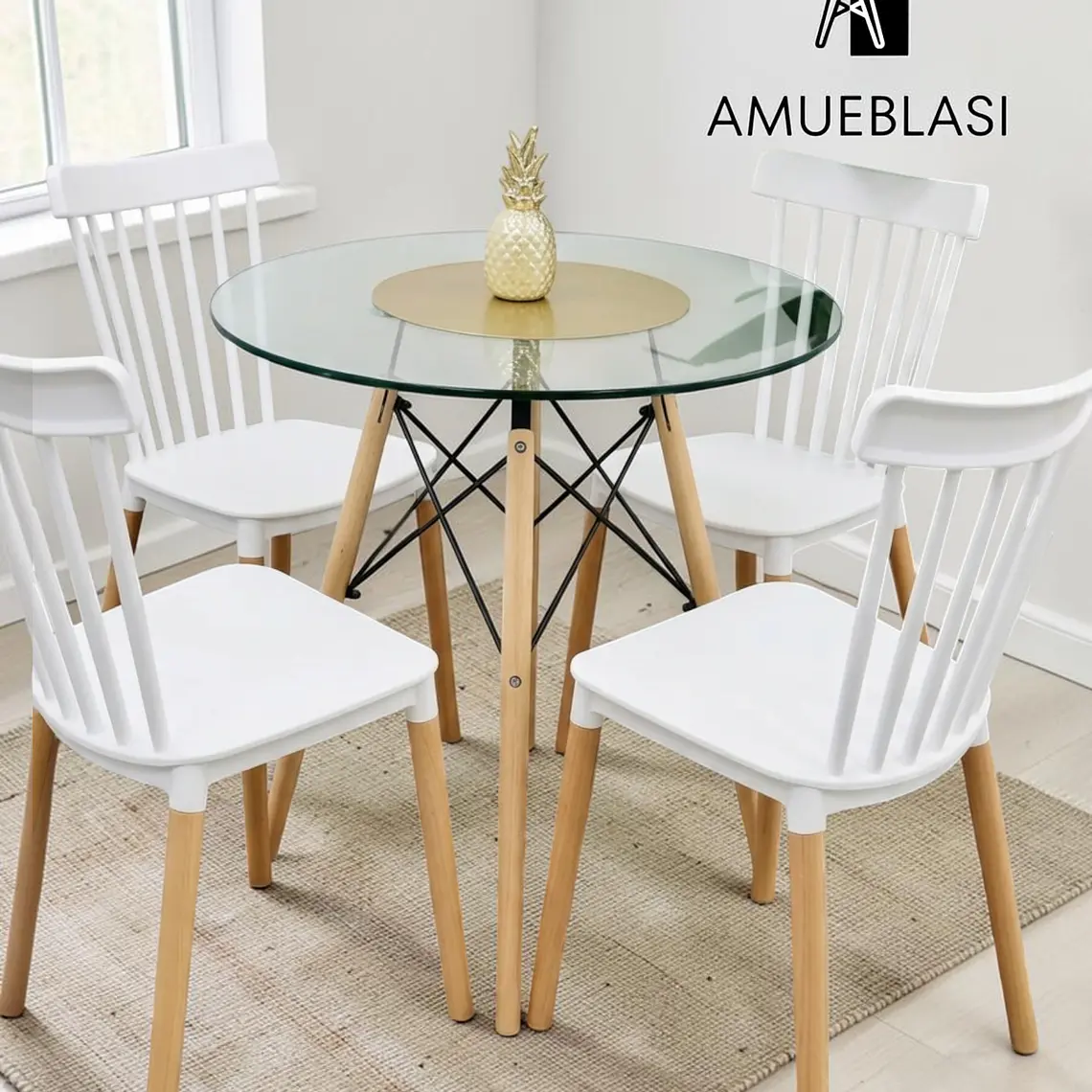 Comedor Redondo Vidrio 4 Sillas Windsor – Mesa Eames 4