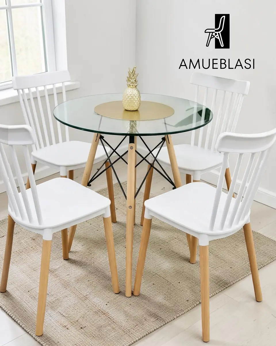 Comedor Redondo Vidrio Eames con Sillas Windsor 4