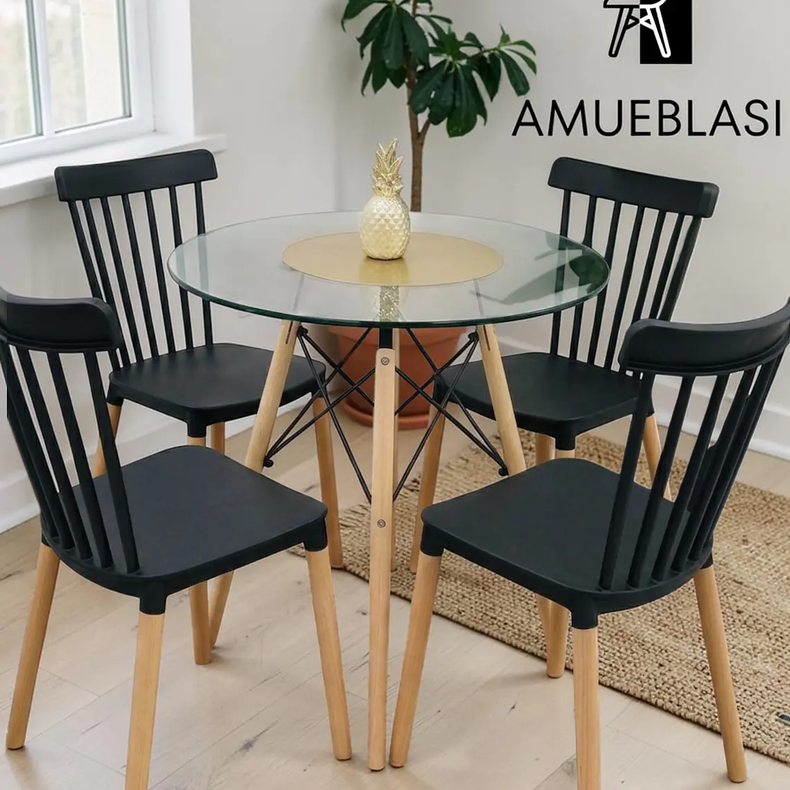 Comedor Redondo Vidrio 4 Sillas Windsor – Mesa Eames 5