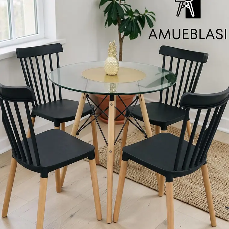 Comedor Redondo Vidrio 4 Sillas Windsor – Mesa Eames 5