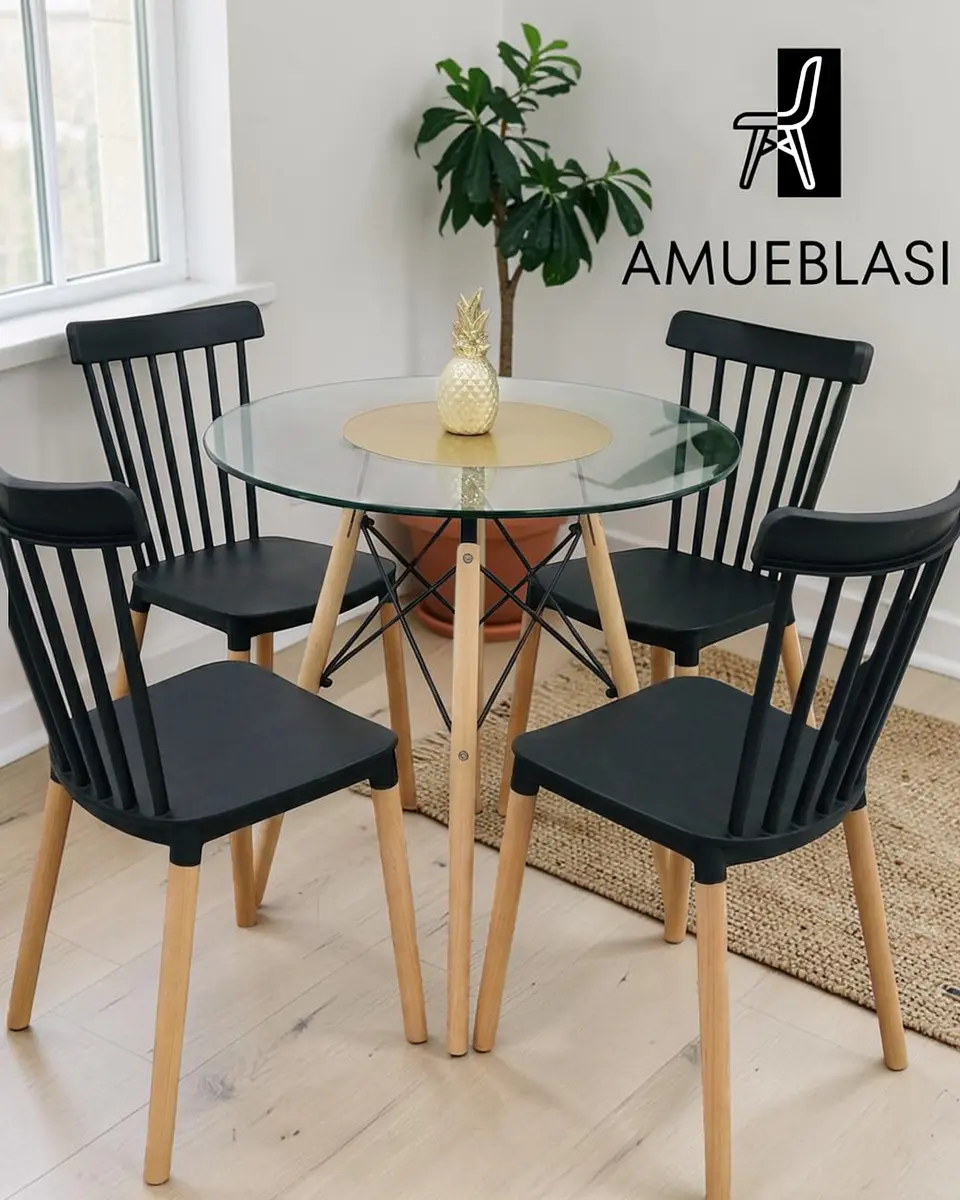 Comedor Redondo Vidrio Eames con Sillas Windsor 5
