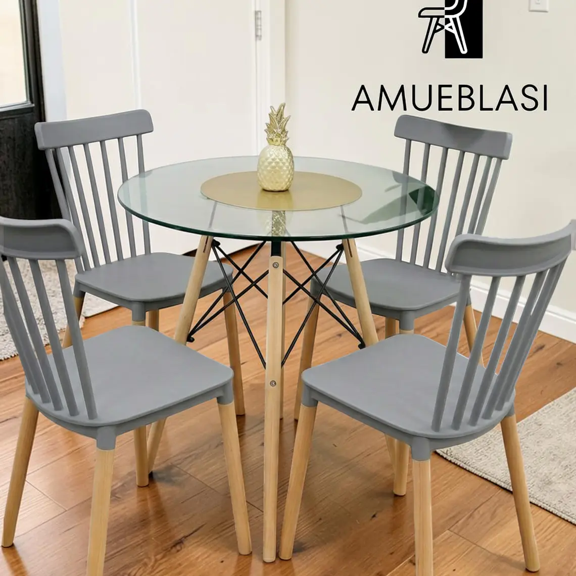 Comedor Redondo Vidrio 4 Sillas Windsor – Mesa Eames 1