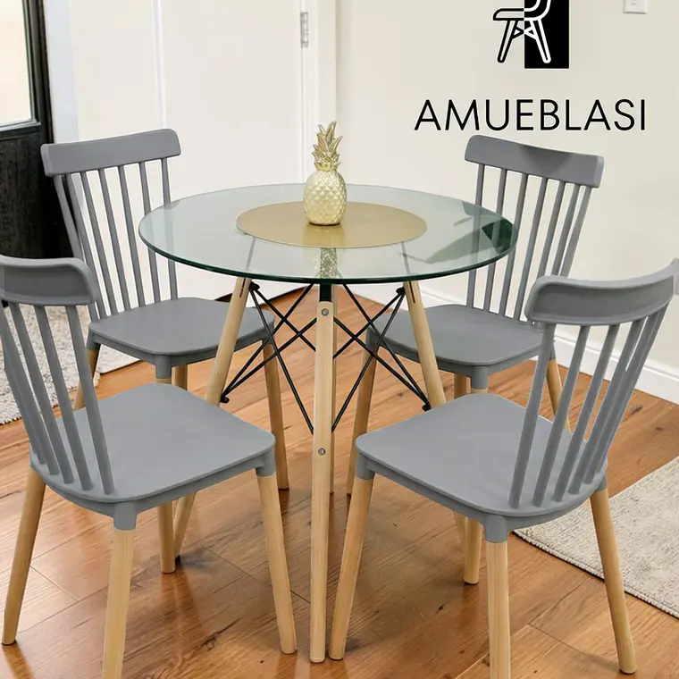 Comedor Redondo Vidrio 4 Sillas Windsor – Mesa Eames 1