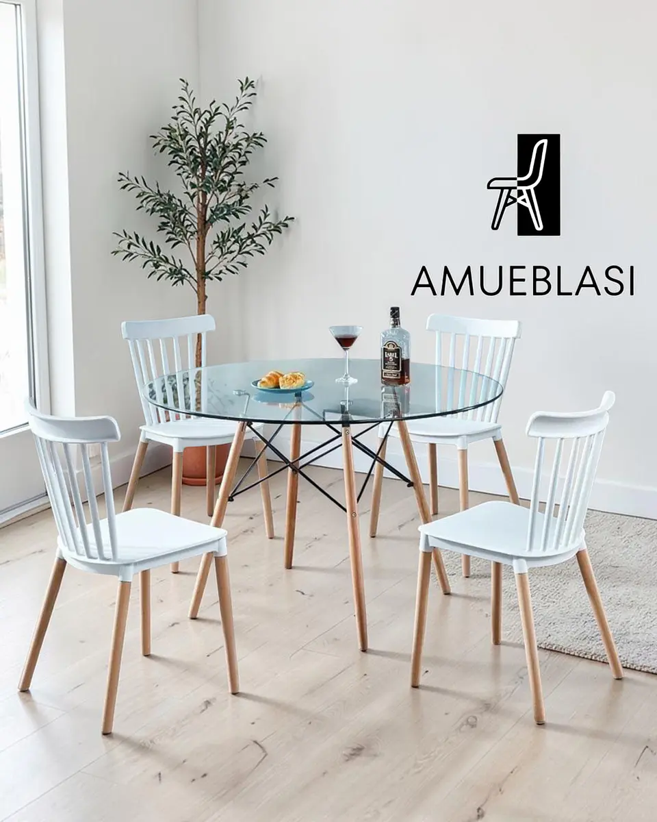 Comedor Redondo Vidrio Eames con Sillas Windsor 6