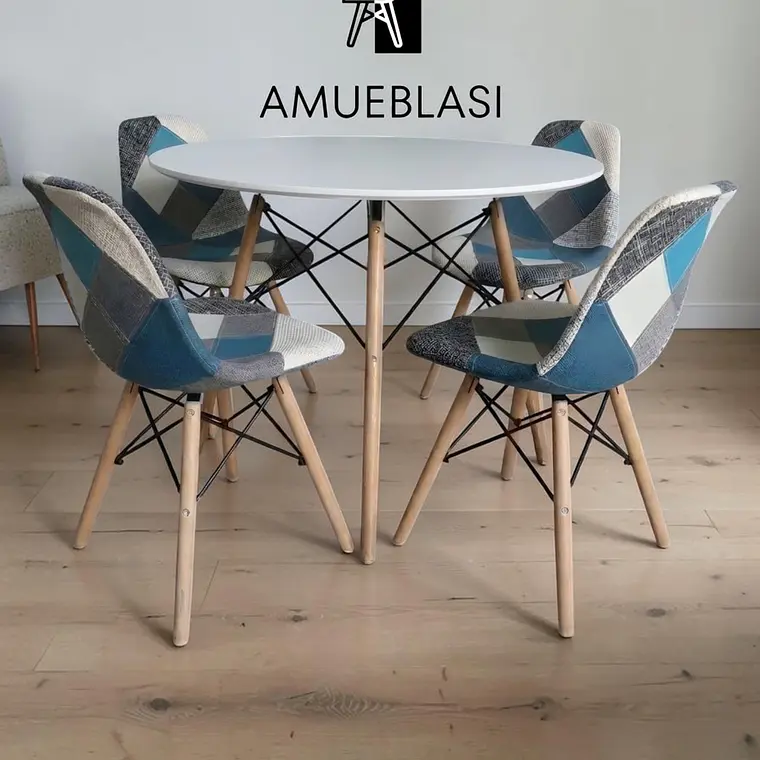 Comedor Redondo Melamina 4 Sillas Patchwork – Mesa Eames 1