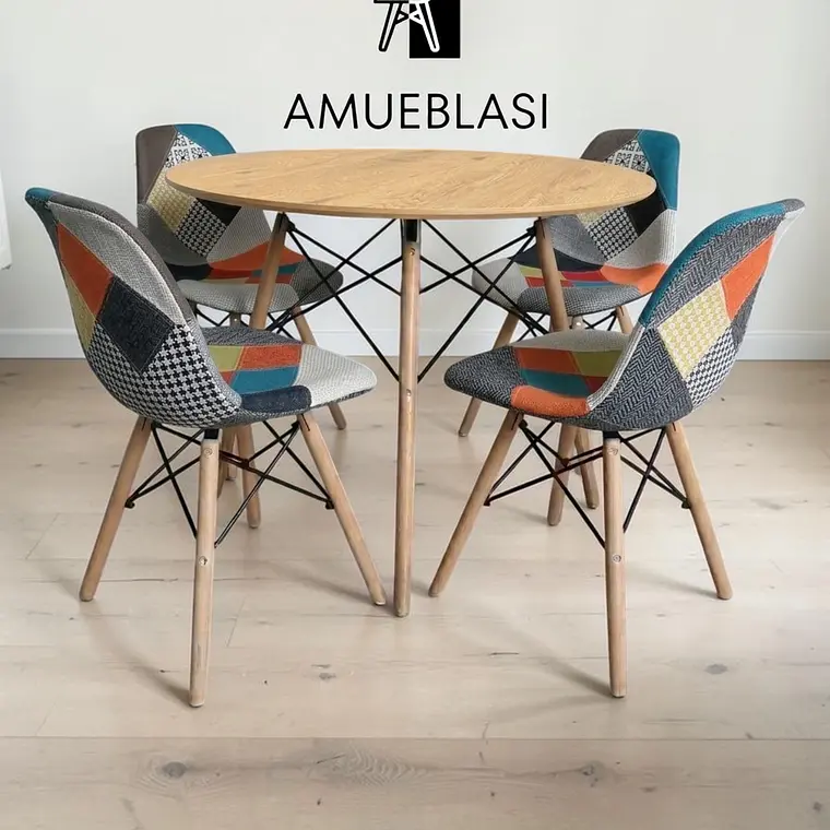 Comedor Redondo Melamina 4 Sillas Patchwork – Mesa Eames 6