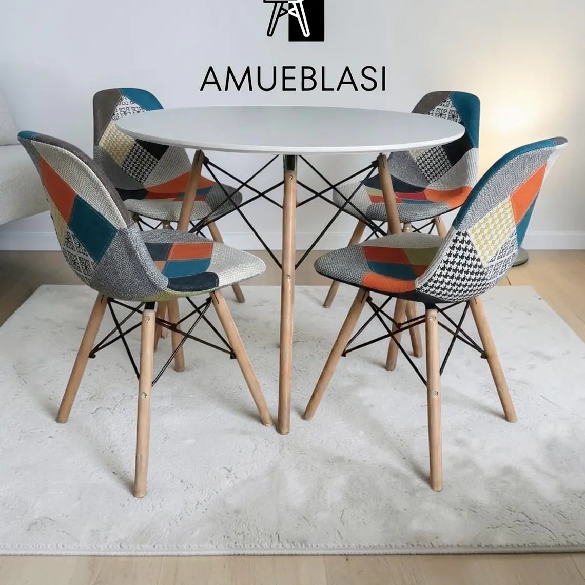 Comedor Redondo Melamina 4 Sillas Patchwork – Mesa Eames 7