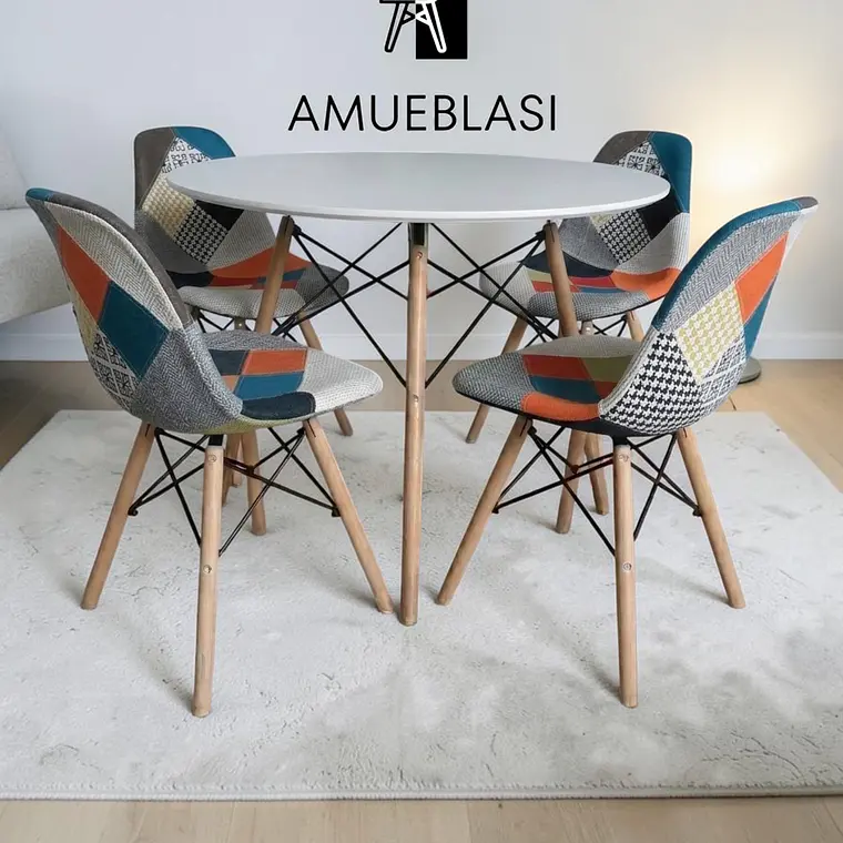 Comedor Redondo Melamina 4 Sillas Patchwork – Mesa Eames 7