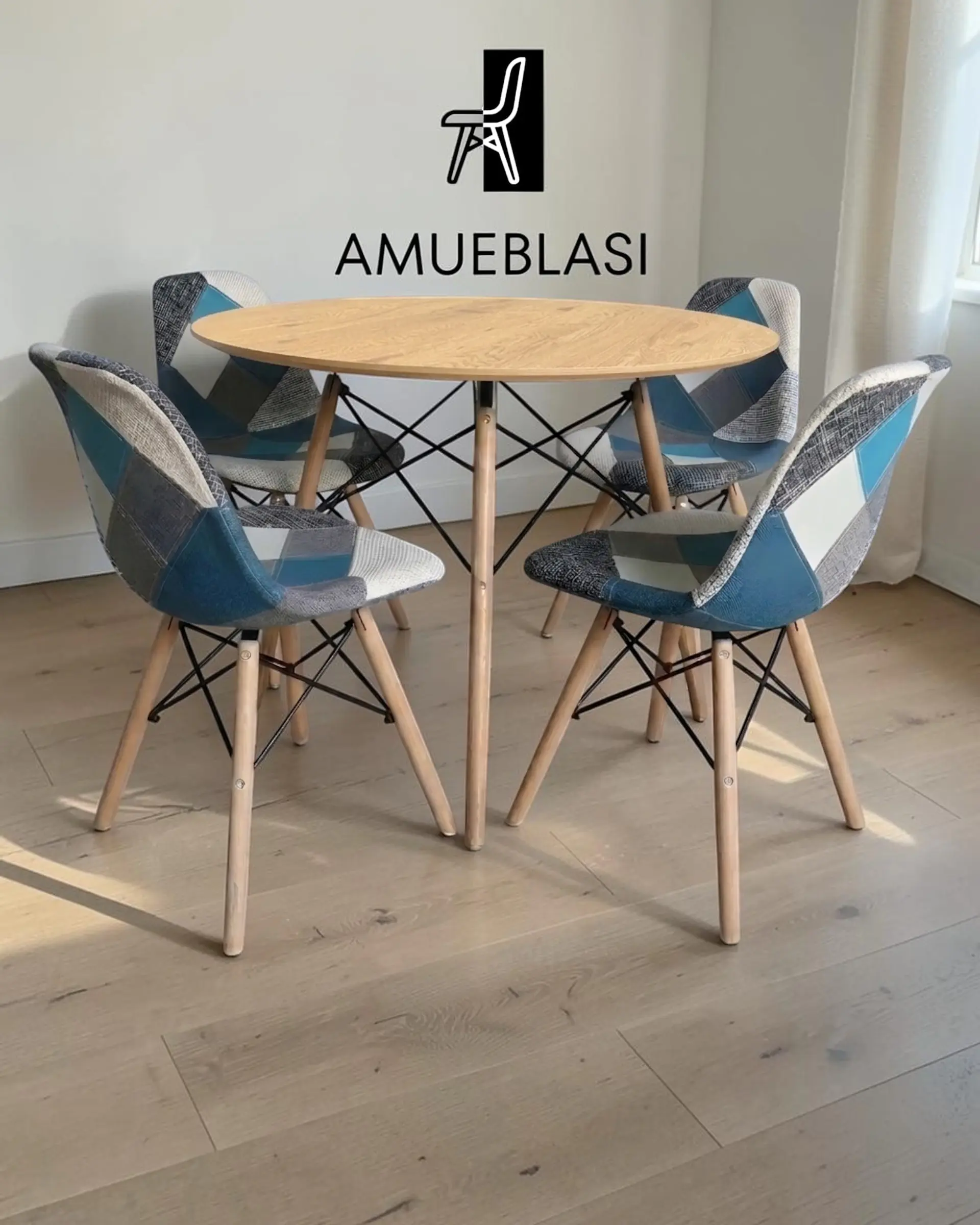 Comedor Redondo Melamina Eames con Sillas Patchwork 8