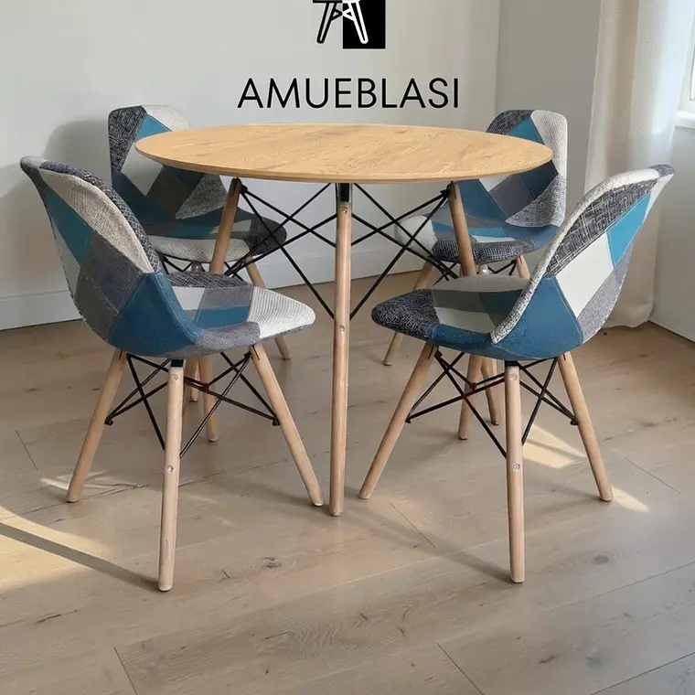 Comedor Redondo Melamina 4 Sillas Patchwork – Mesa Eames 8