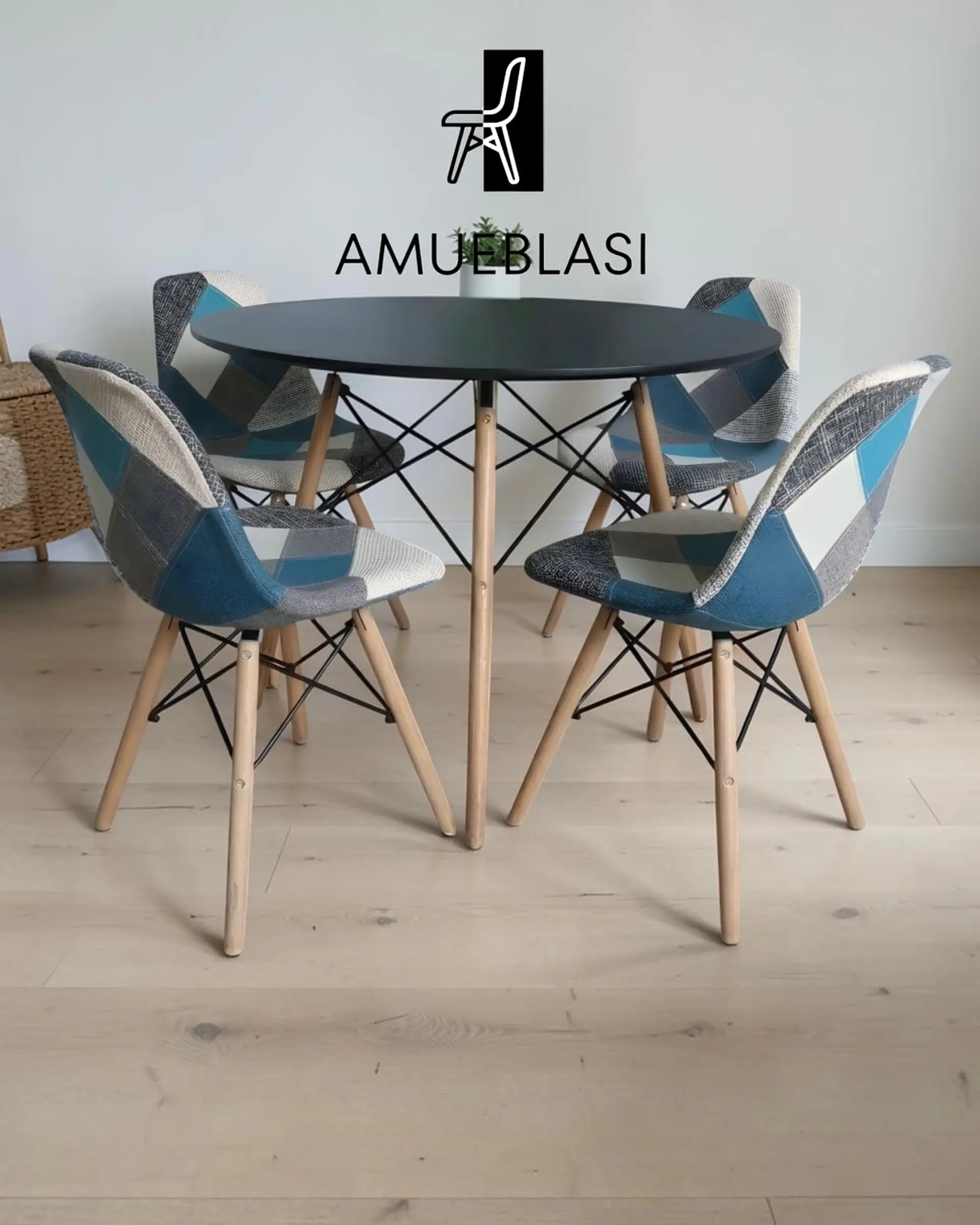 Comedor Redondo Melamina Eames con Sillas Patchwork 9